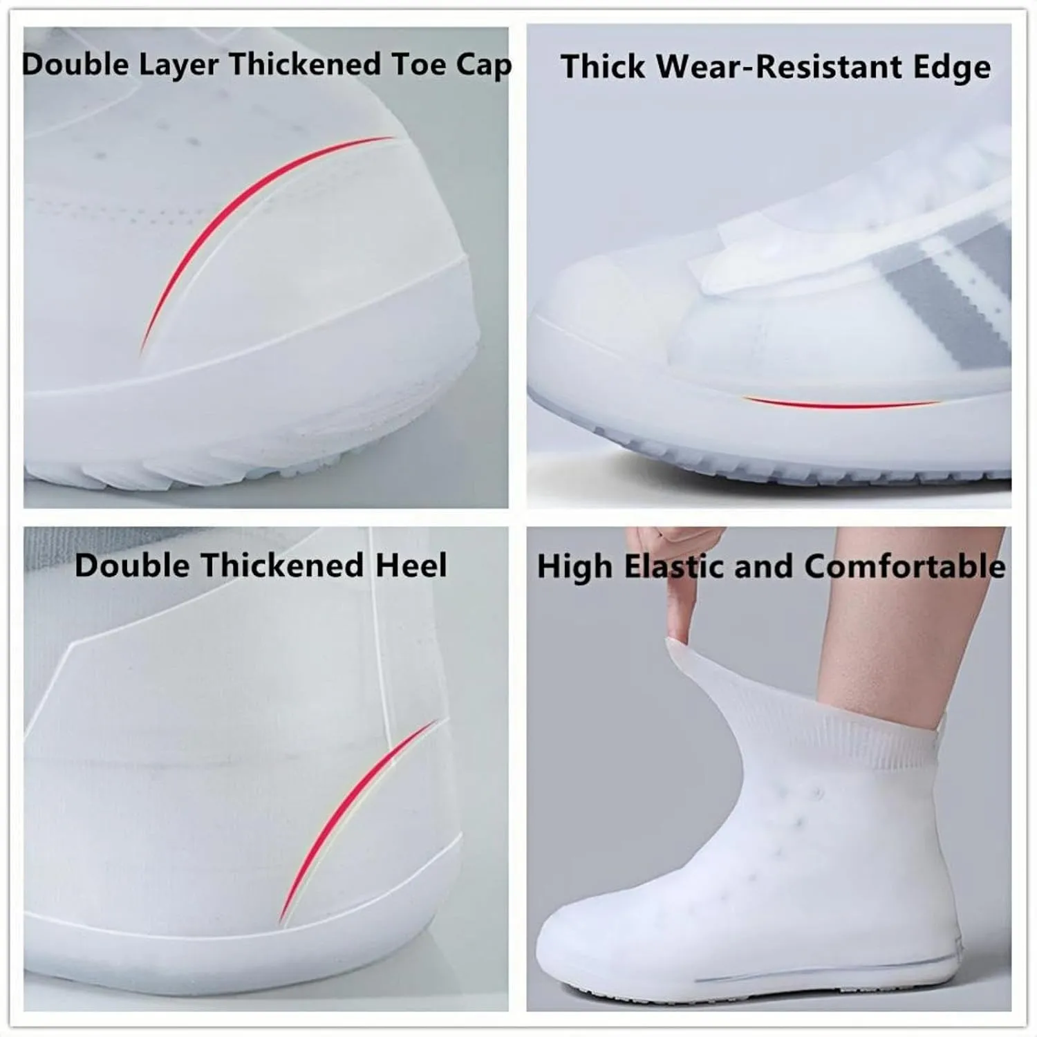 Waterproof Shoe Covers, Reusable Non Slip Rubber Rain Shoe Cover Cycling Shoe Protectors Outdoor with Non-Slip Sole,Women Men TPE Rubber Sole Overshoes Protectors for Cycling Camping Travel