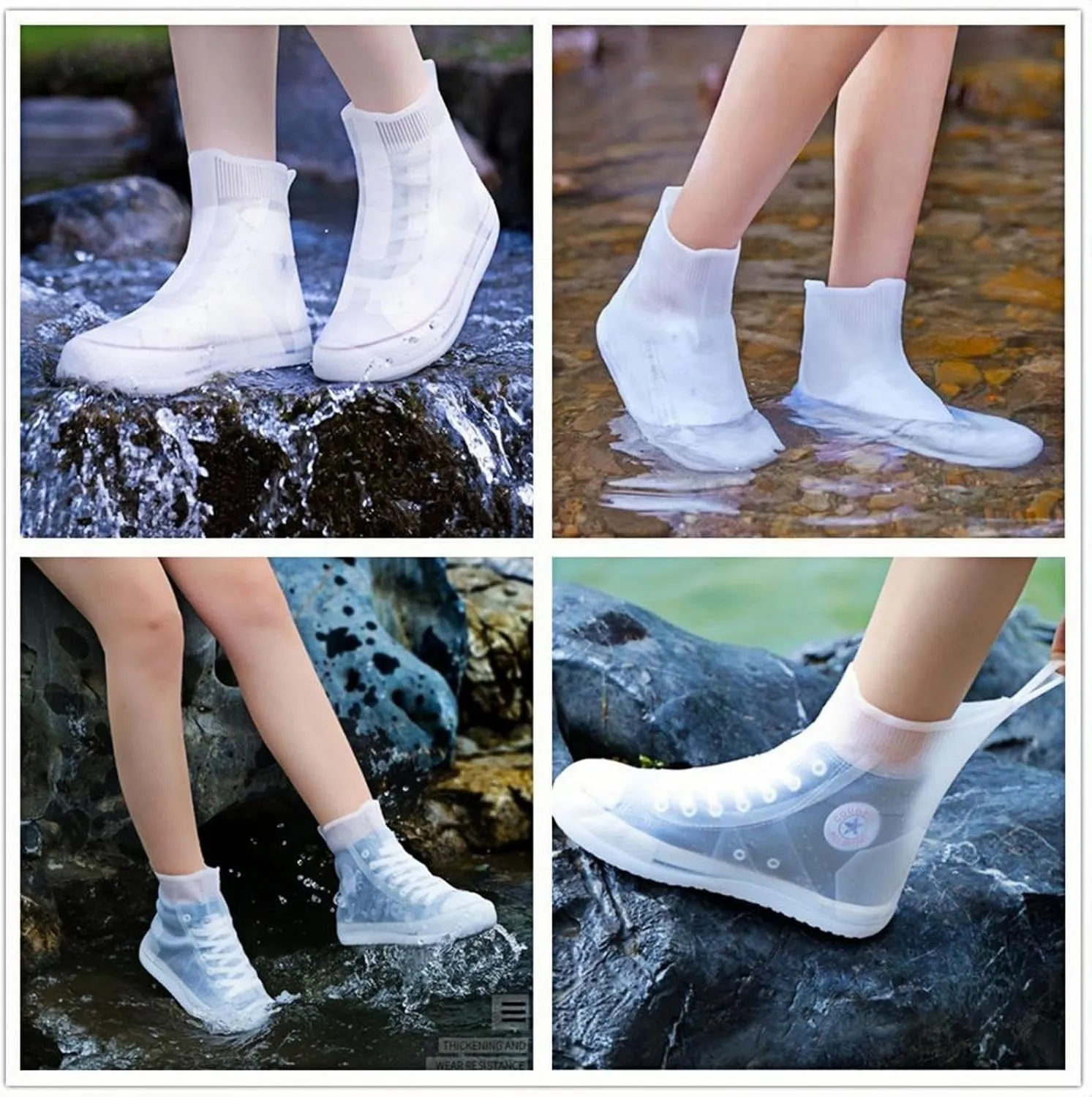 Waterproof Shoe Covers, Reusable Non Slip Rubber Rain Shoe Cover Cycling Shoe Protectors Outdoor with Non-Slip Sole,Women Men TPE Rubber Sole Overshoes Protectors for Cycling Camping Travel