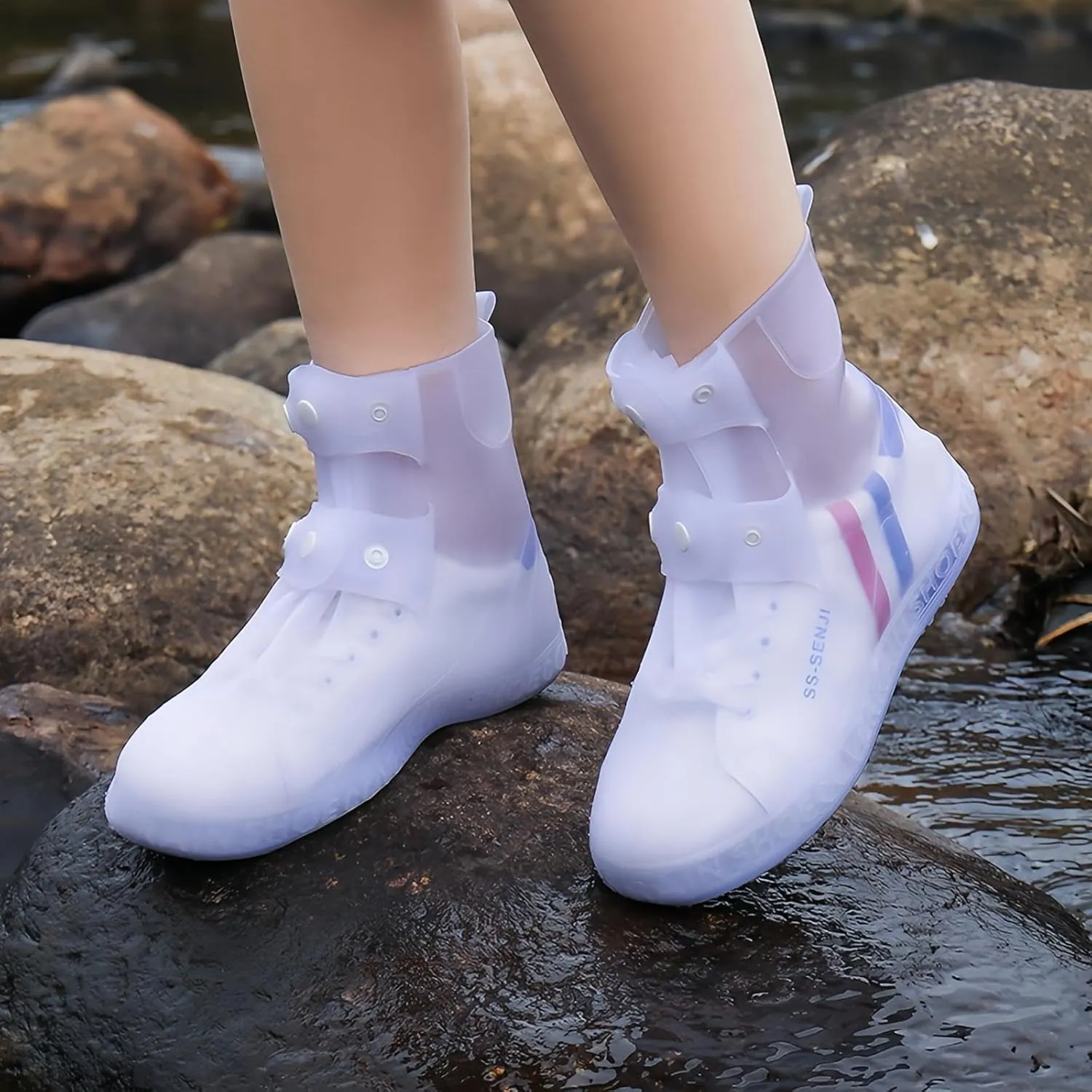 Waterproof Shoes Cover, Portable Non-Slip Rain Snow Boots Shoes Cover, Reusable Women Men TPE Rubber Sole Overshoes Protectors for Outdoor Cycling Travel
