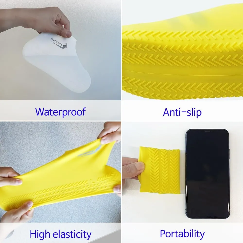 Waterproof Silicone Rubber Shoe Covers for Rain, Non-Slip Easy-handy Water Resistant Overshoes Outdoor Cycling Hiking Protectors Apply to Men, Women, Kids (Large, BLACK)