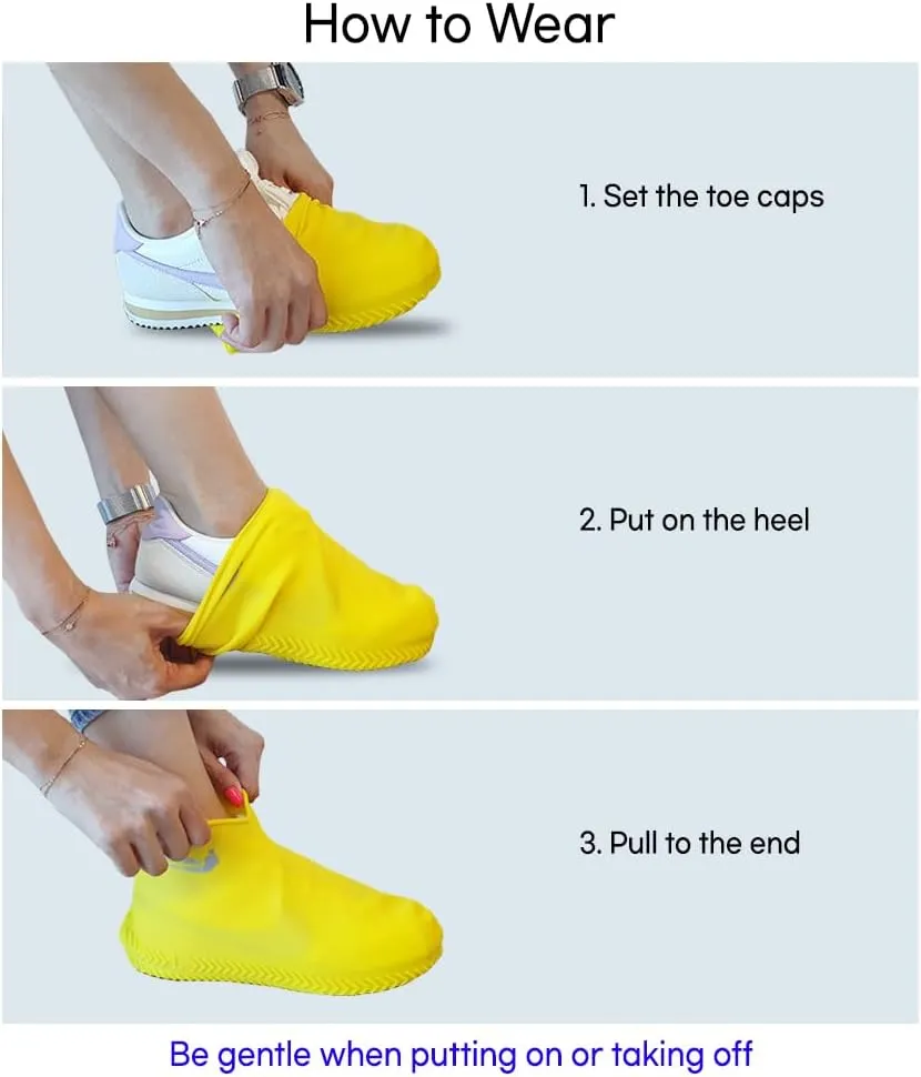 Waterproof Silicone Rubber Shoe Covers for Rain, Non-Slip Easy-handy Water Resistant Overshoes Outdoor Cycling Hiking Protectors Apply to Men, Women, Kids (Large, BLACK)