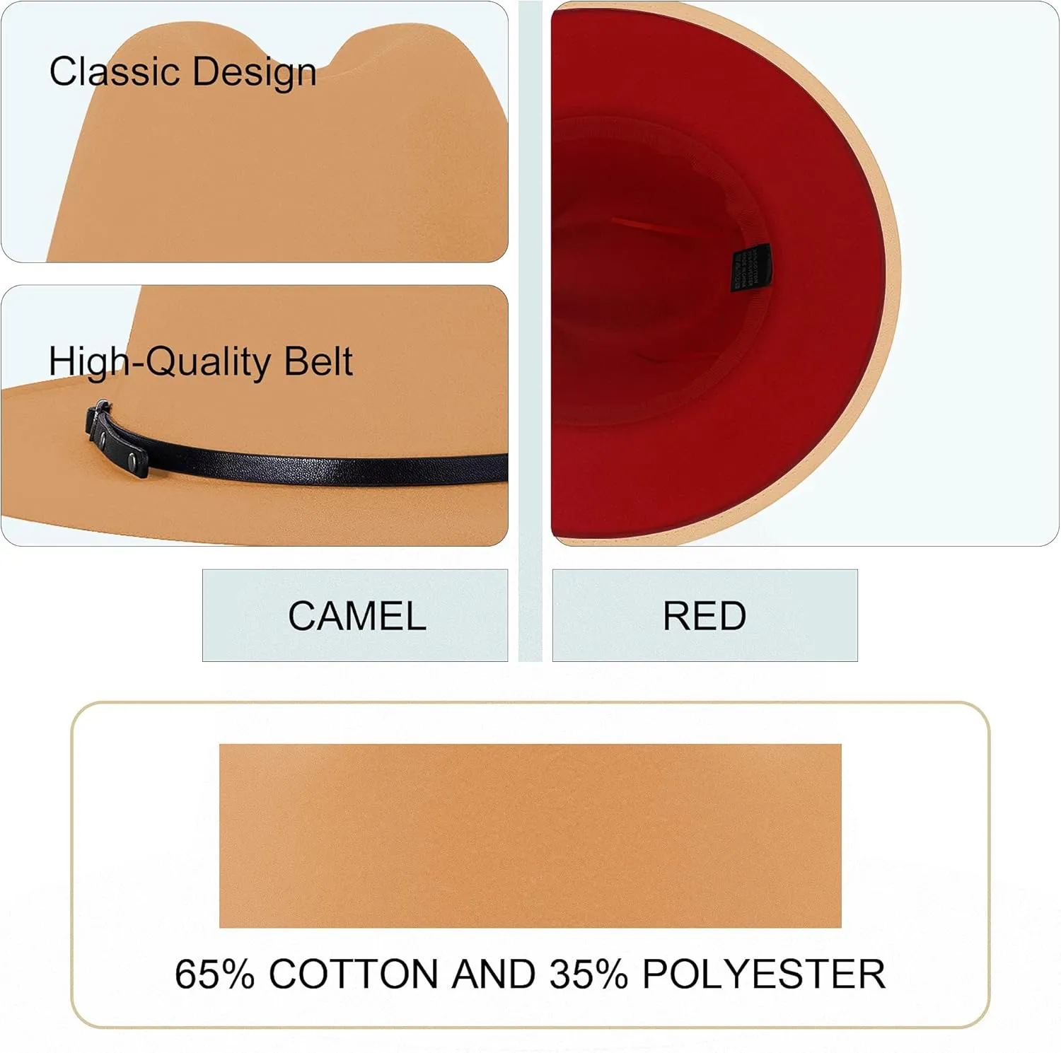 Wide Brim Fedora Hats for Women Men Two Tone Dress Hat Felt Panama Hat in Two Audlt Size