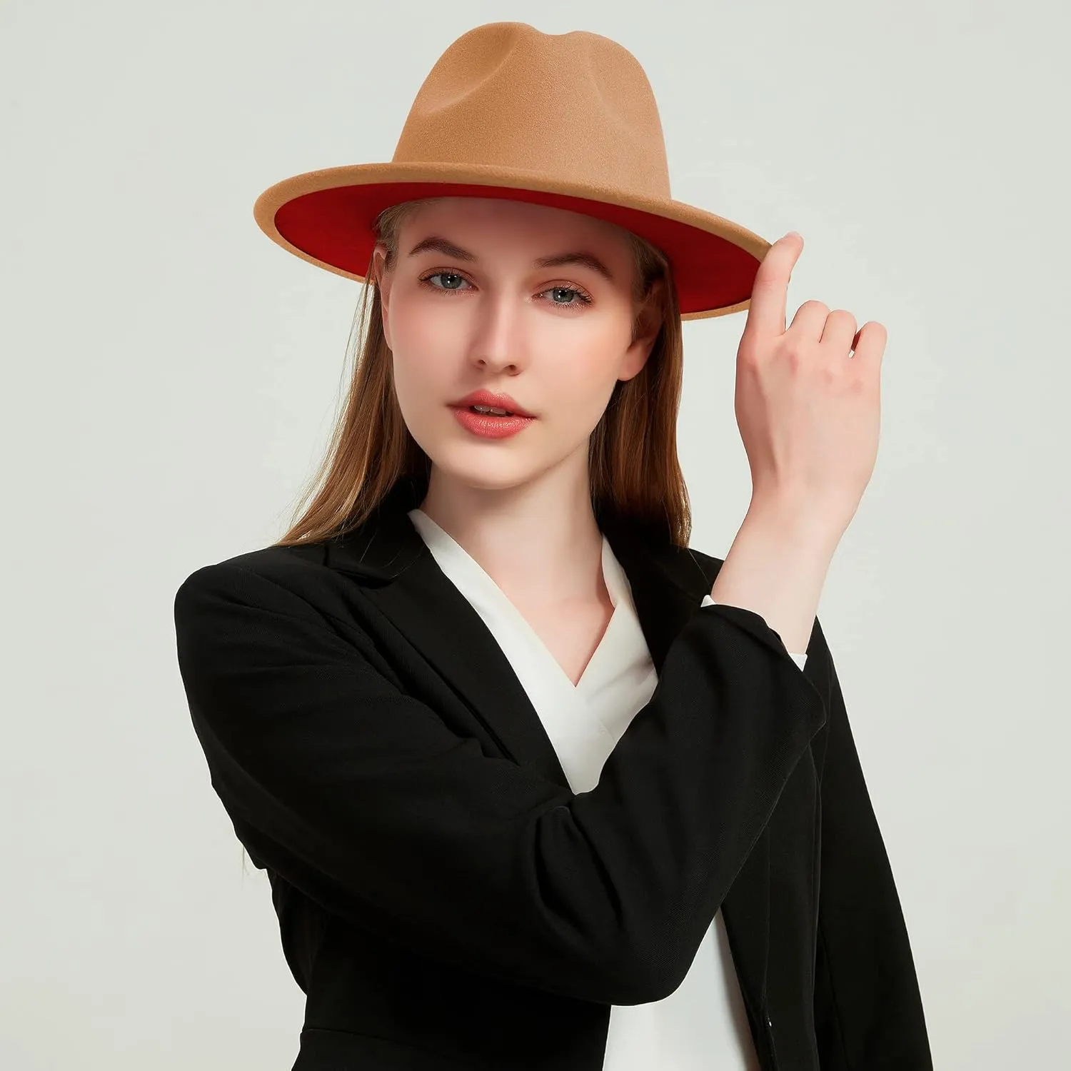 Wide Brim Fedora Hats for Women Men Two Tone Dress Hat Felt Panama Hat in Two Audlt Size