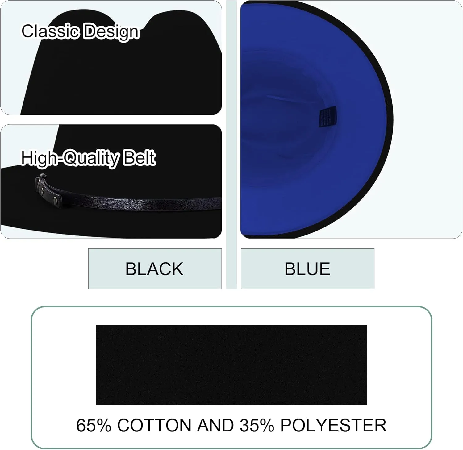 Wide Brim Fedora Hats for Women Men Two Tone Dress Hat Felt Panama Hat in Two Audlt Size