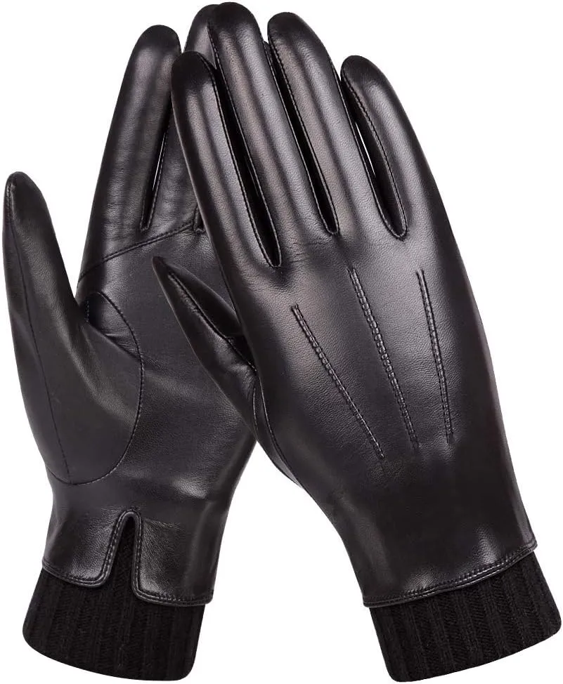 Winter Sheepskin Leather Gloves for Women - Warm Touchscreen Cashmere/wool Blend Lining Driving Windproof Cuffs