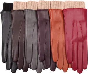 Winter Sheepskin Leather Gloves for Women - Warm Touchscreen Cashmere/wool Blend Lining Driving Windproof Cuffs