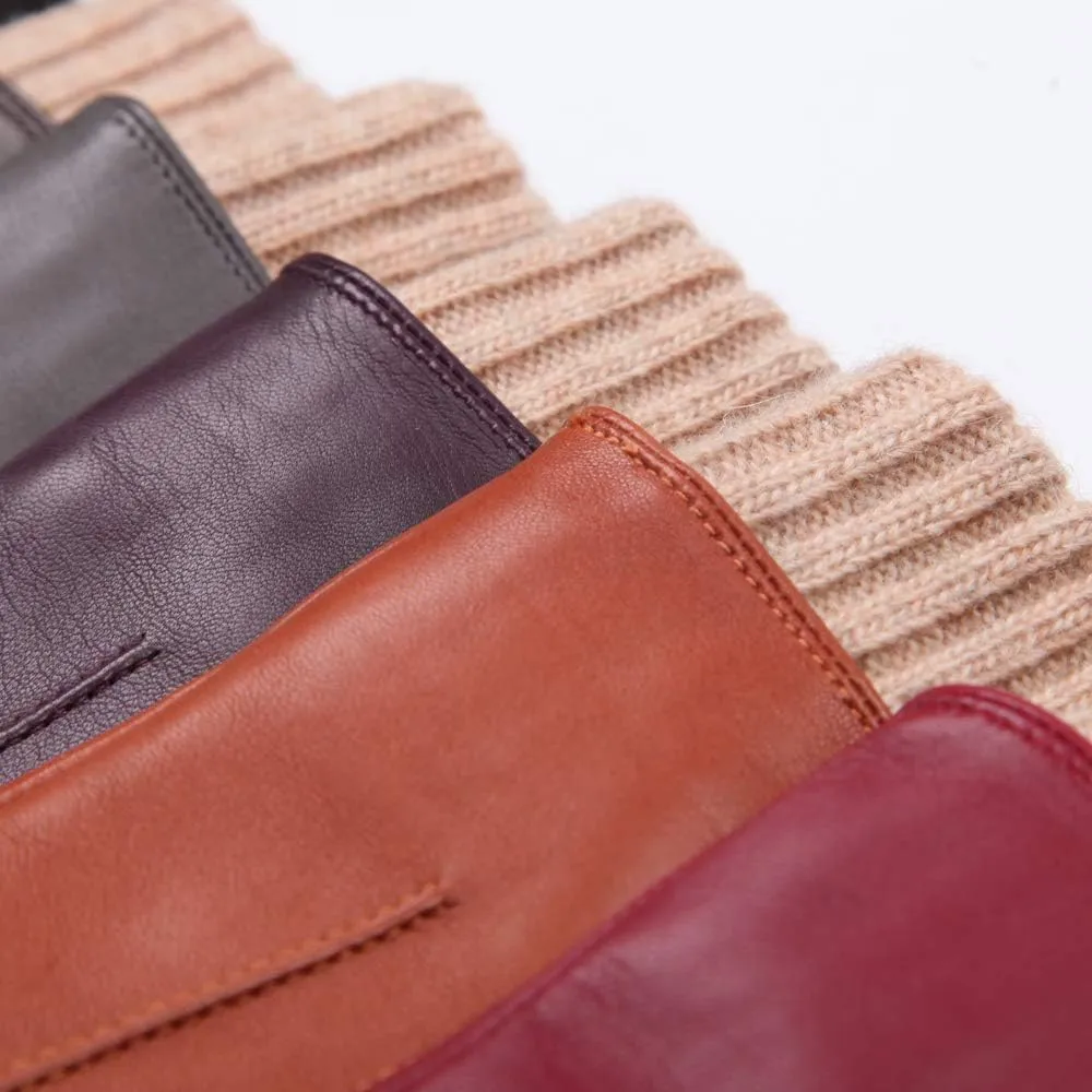 Winter Sheepskin Leather Gloves for Women - Warm Touchscreen Cashmere/wool Blend Lining Driving Windproof Cuffs
