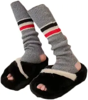 Women Cashmere Leg Warmer with Three Stripe, Women's Long Sleeve Warm Calf Socks