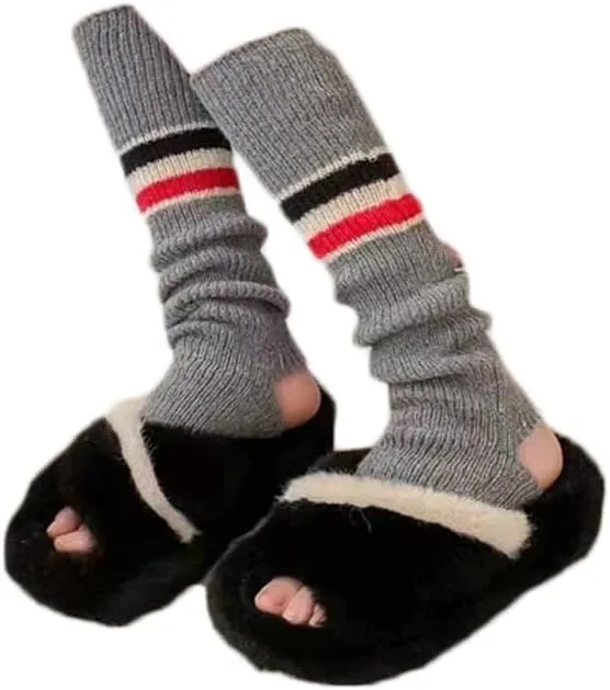 Women Cashmere Leg Warmer with Three Stripe, Women's Long Sleeve Warm Calf Socks