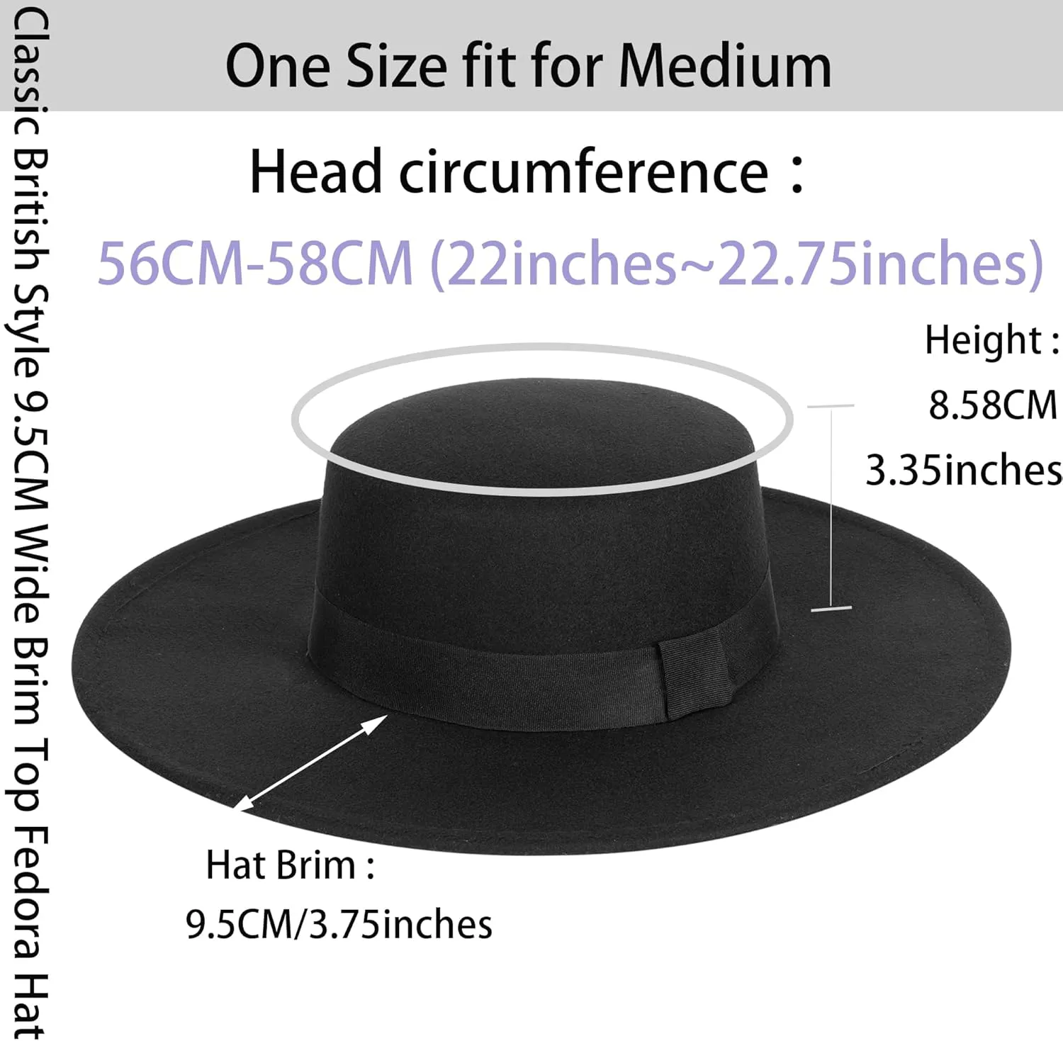 Women Fashion Felt Church Hats Classic British Style 9.5CM Wide Brim Top Fedora Hat Wedding Dress Up Jazz Cap
