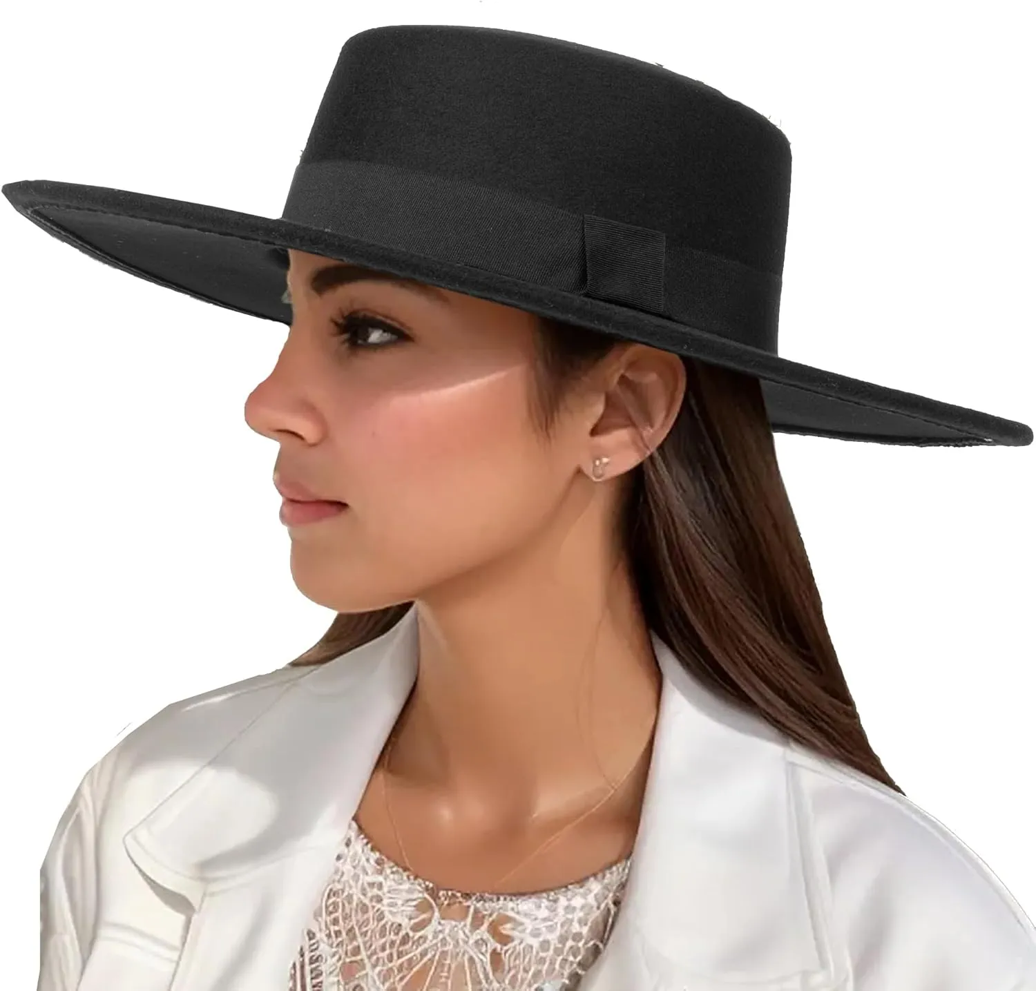 Women Fashion Felt Church Hats Classic British Style 9.5CM Wide Brim Top Fedora Hat Wedding Dress Up Jazz Cap