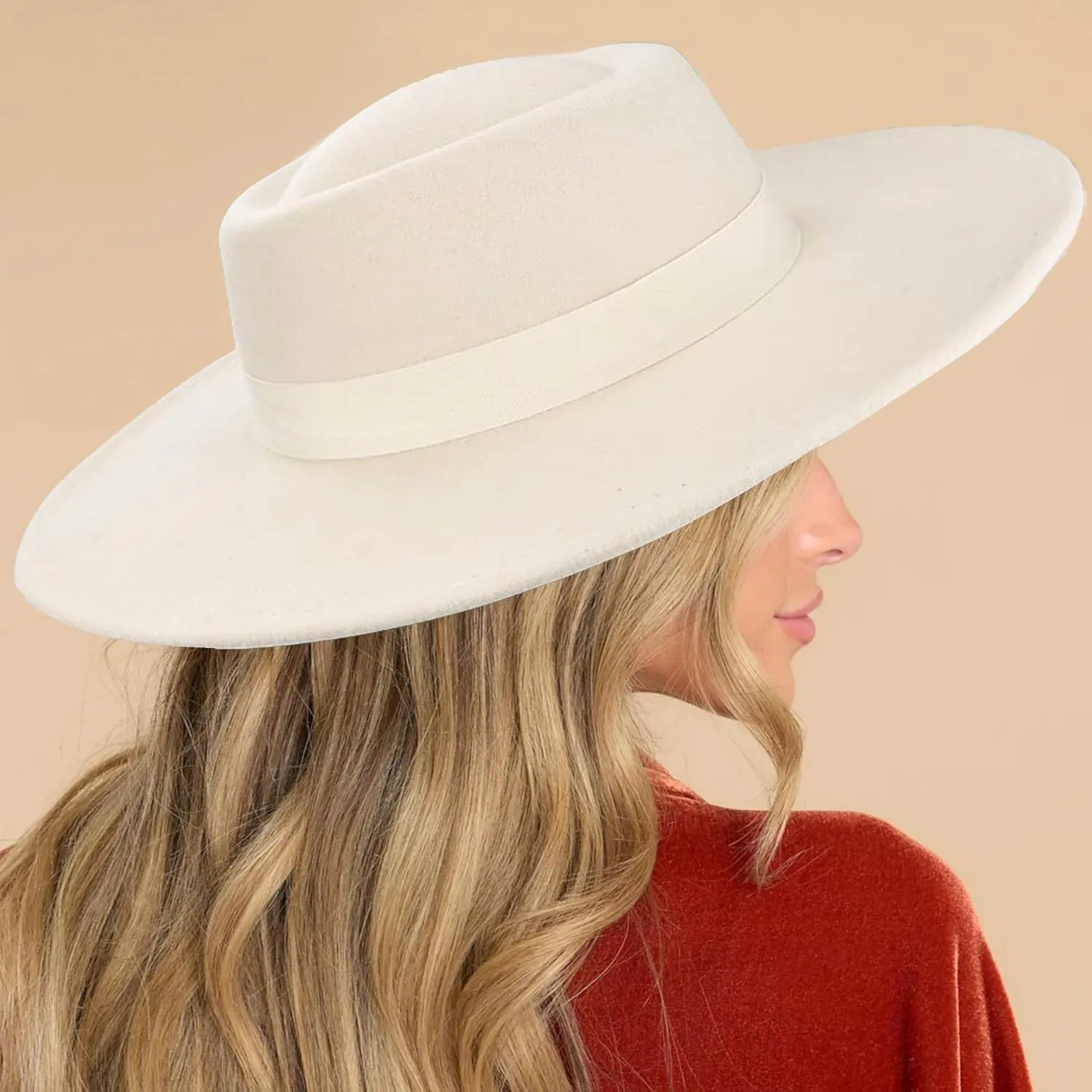 Women Fashion Felt Church Hats Classic British Style 9.5CM Wide Brim Top Fedora Hat Wedding Dress Up Jazz Cap