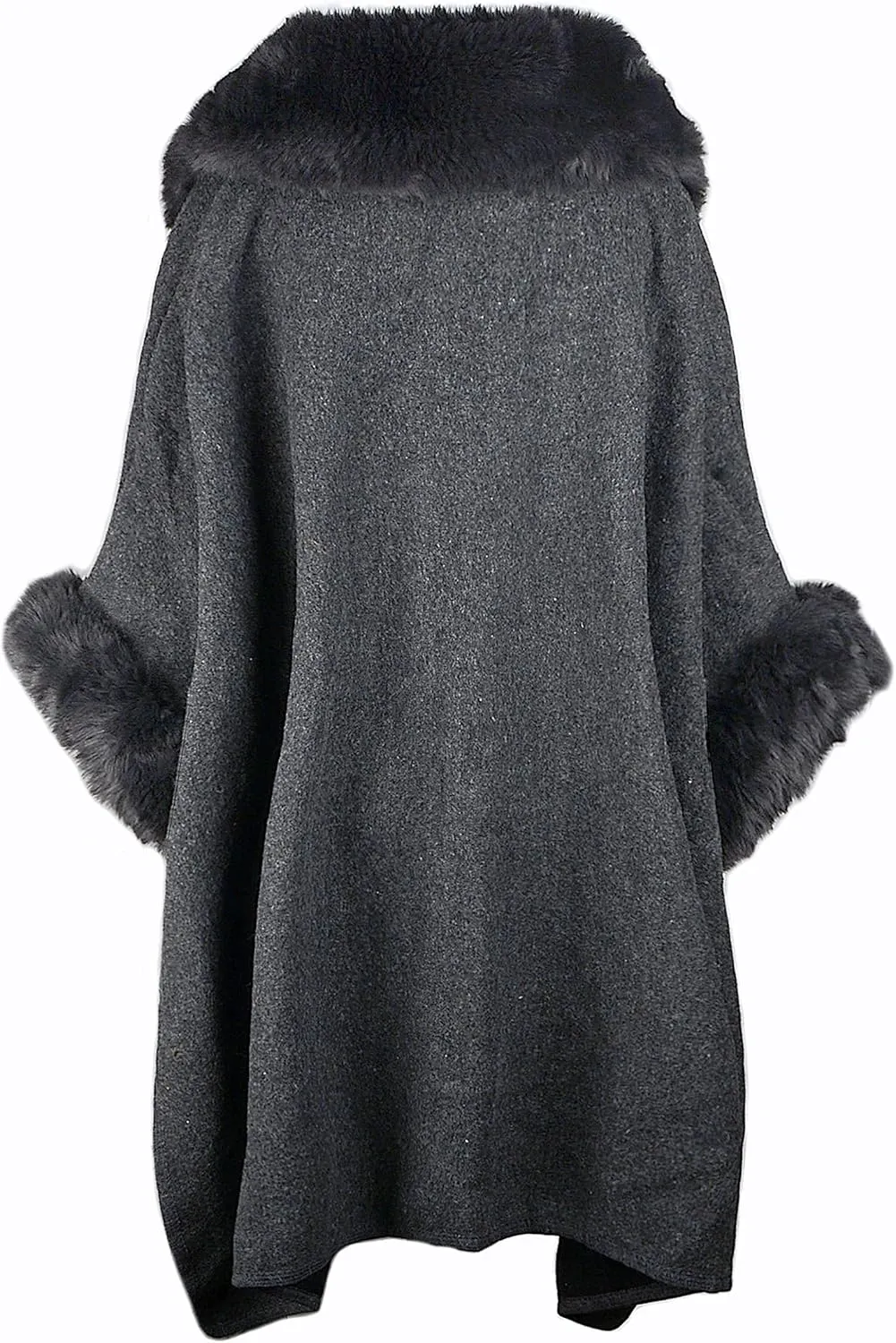 Women Poncho with Pocket Warm Cashmere Cardigan Cape with Rabbit Fur