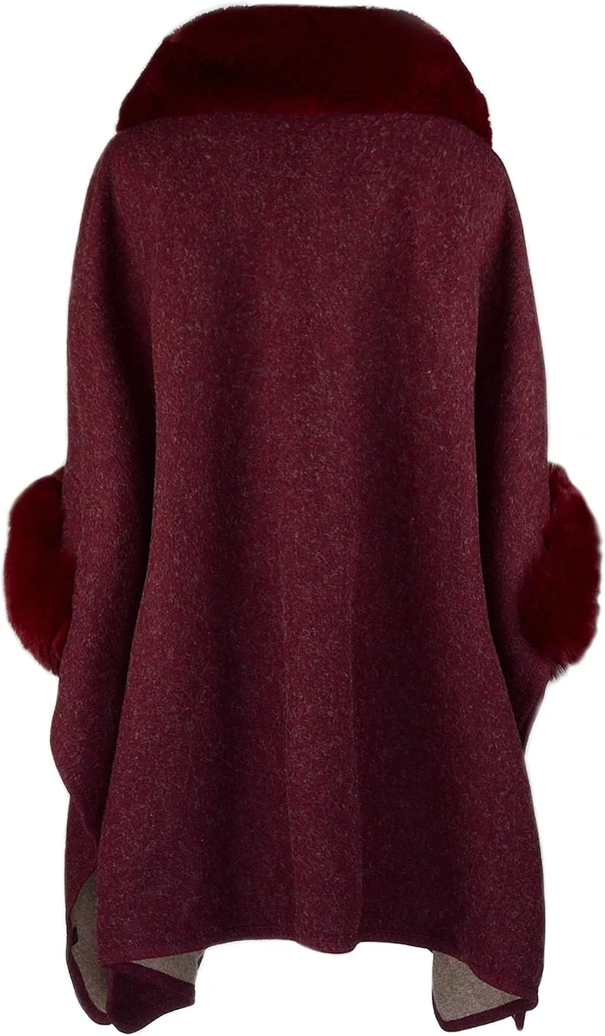 Women Poncho with Pocket Warm Cashmere Cardigan Cape with Rabbit Fur