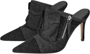 Women's Denim Stiletto Mules - Slip On Thin Heel Classic Sandals