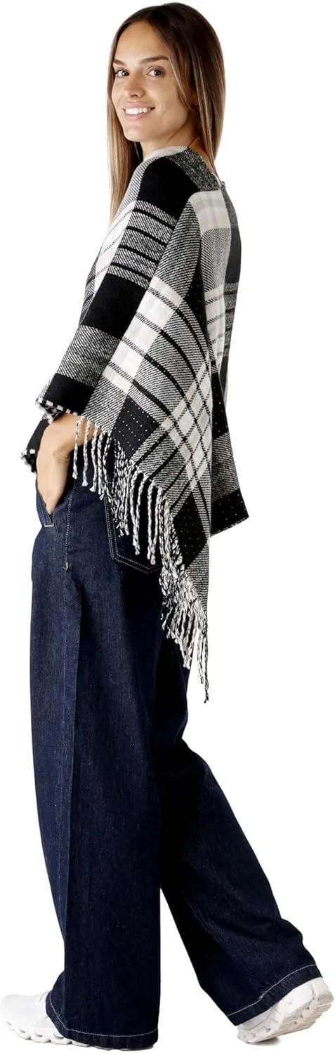 Women's Shawl Wrap Poncho Ruana Cape Cardigan Sweater Open Front for Fall Winter Spring