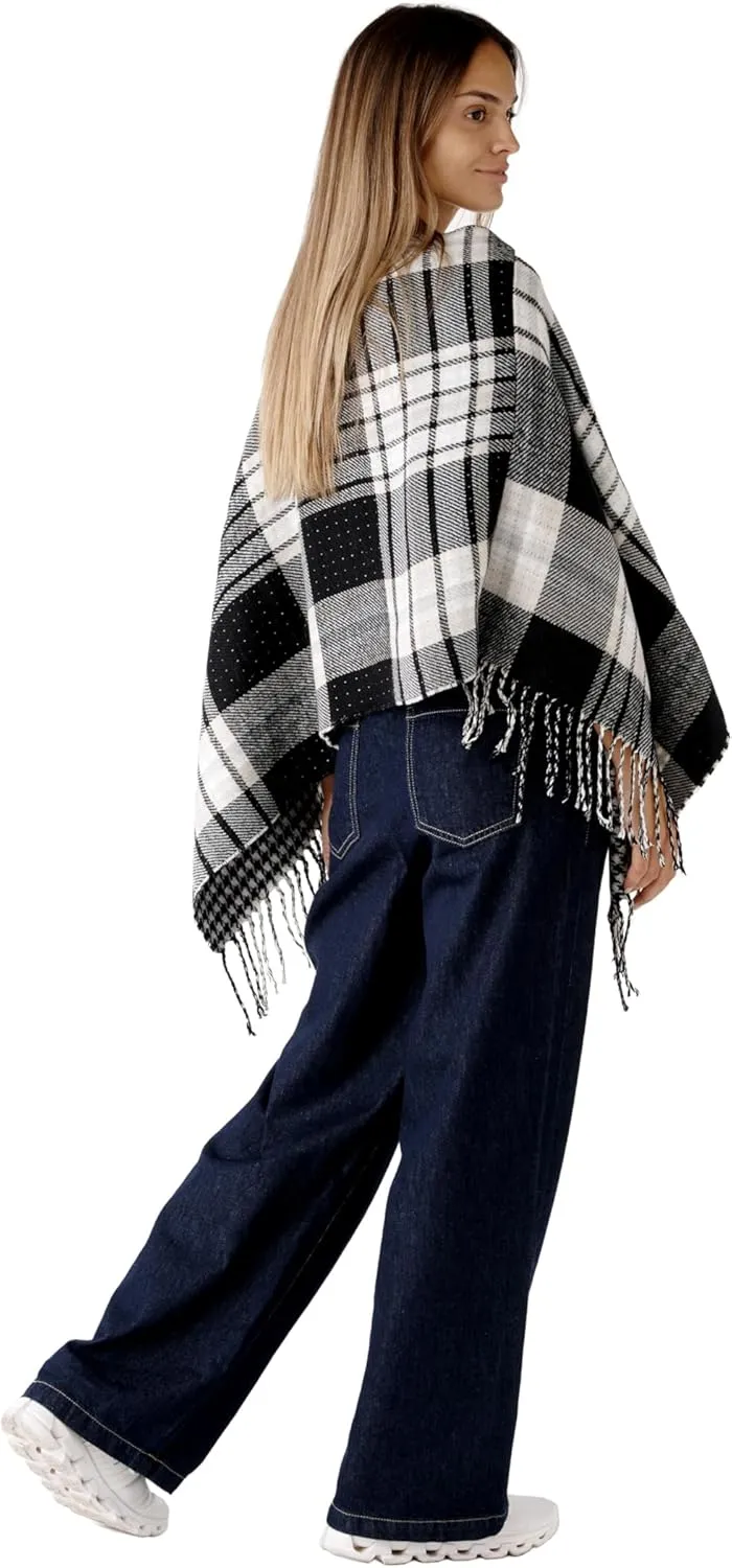 Women's Shawl Wrap Poncho Ruana Cape Cardigan Sweater Open Front for Fall Winter Spring