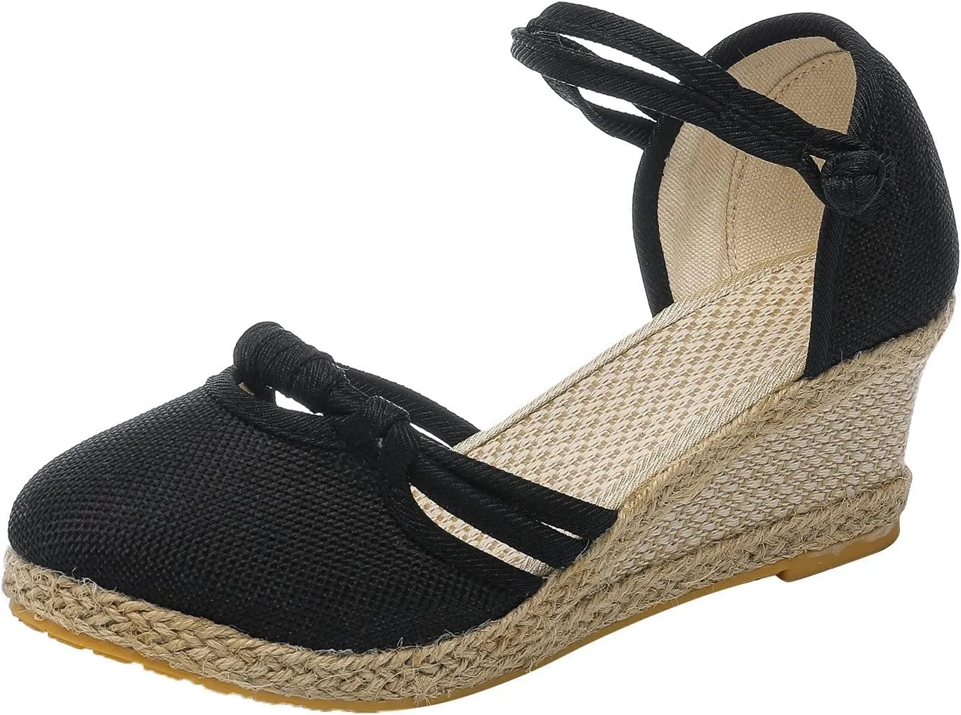 Womens Wedge Sandals Espadrille Closed Toe Non Slip Wedge Heels Sandals Casual Ankle Strap Canvas for Women Dressy Summer for Walking Vacation