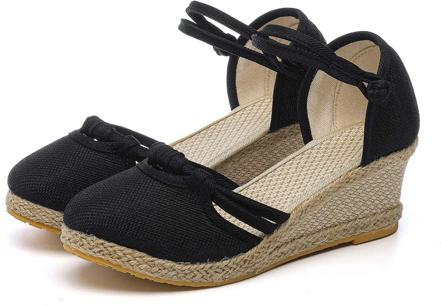 Womens Wedge Sandals Espadrille Closed Toe Non Slip Wedge Heels Sandals Casual Ankle Strap Canvas for Women Dressy Summer for Walking Vacation