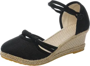 Womens Wedge Sandals Espadrille Closed Toe Non Slip Wedge Heels Sandals Casual Ankle Strap Canvas for Women Dressy Summer for Walking Vacation