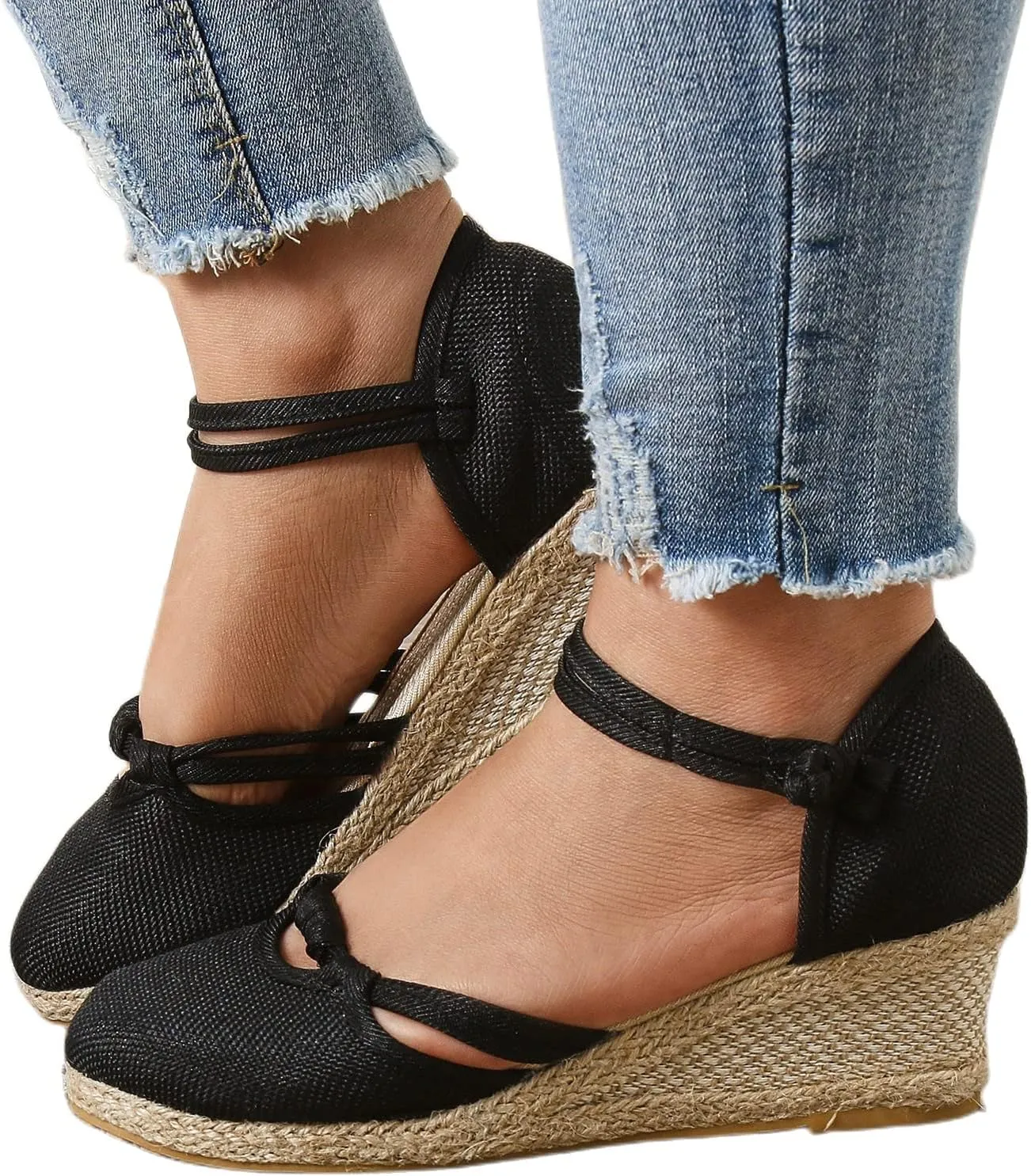 Womens Wedge Sandals Espadrille Closed Toe Non Slip Wedge Heels Sandals Casual Ankle Strap Canvas for Women Dressy Summer for Walking Vacation