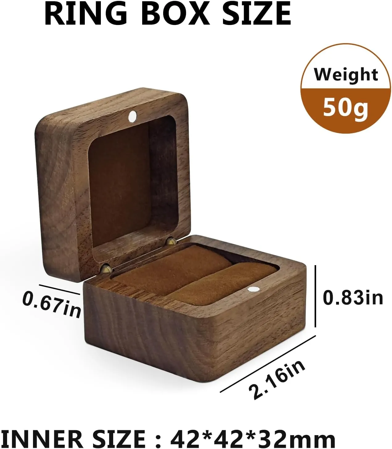 Wooden Ring Holder, Square Retro Engagement Ring Box for Wedding & Proposal (Brown)