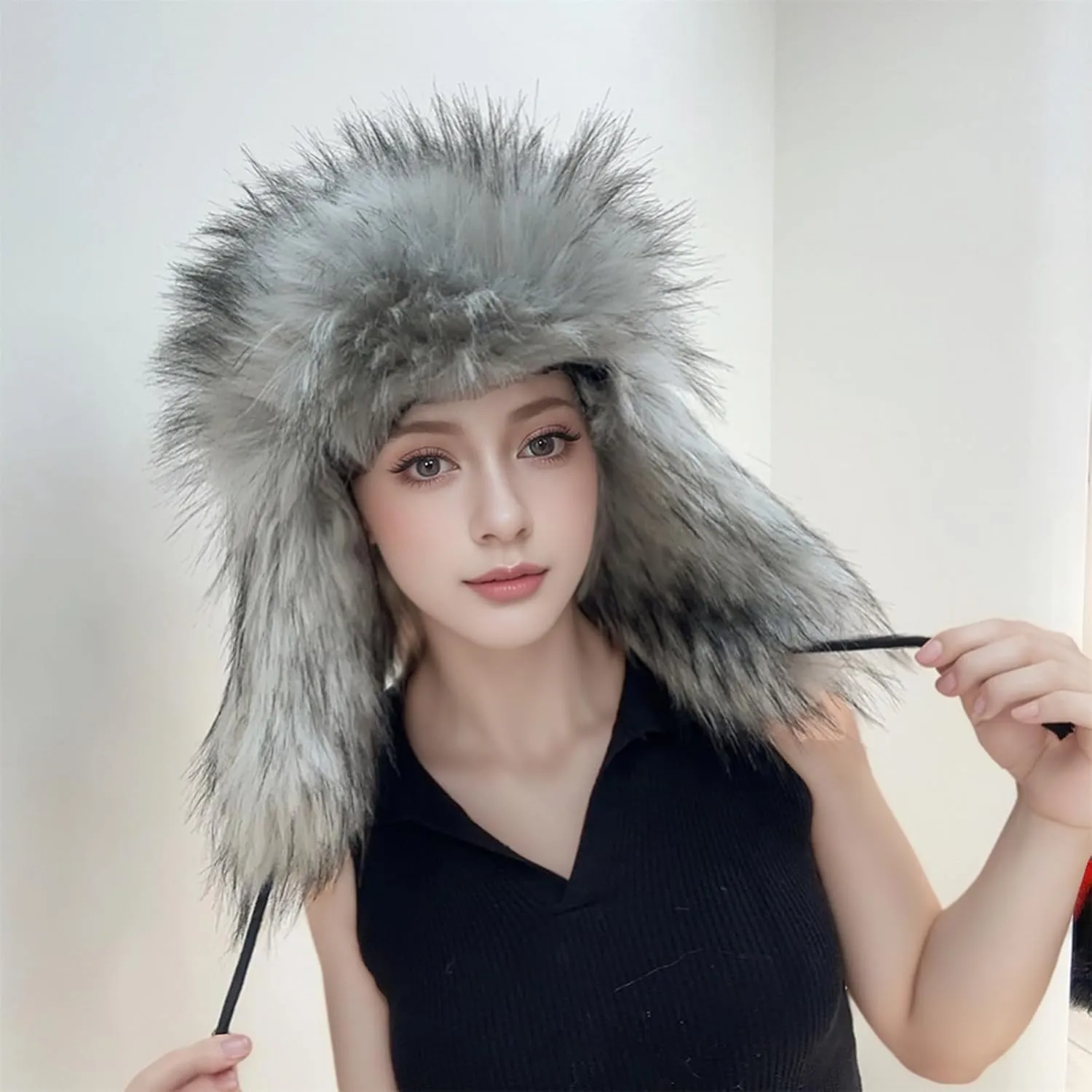 Y2K Faux Fur Russian Hat, Soft, Warm Winter Trapper Hat with Earmuffs for Men and Women