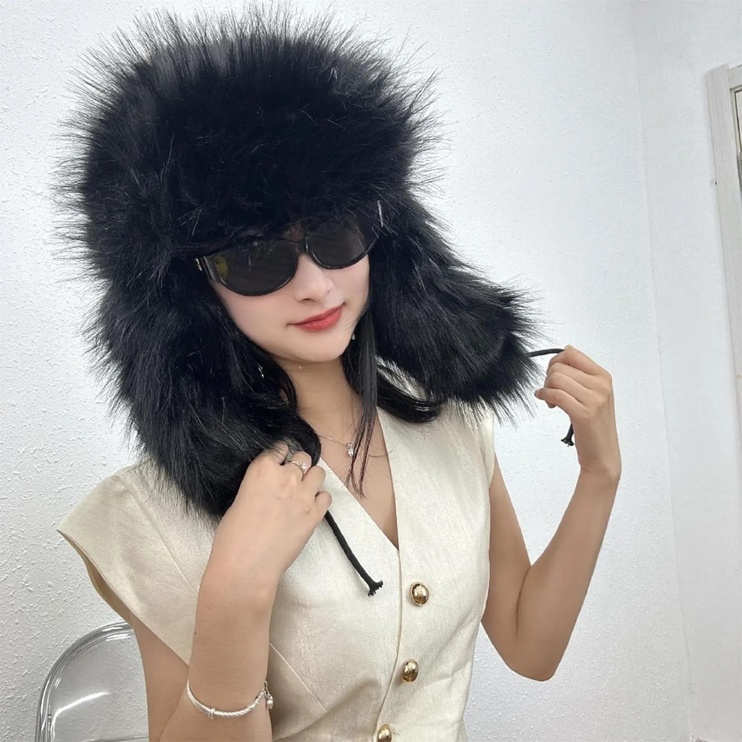 Y2K Faux Fur Russian Hat, Soft, Warm Winter Trapper Hat with Earmuffs for Men and Women