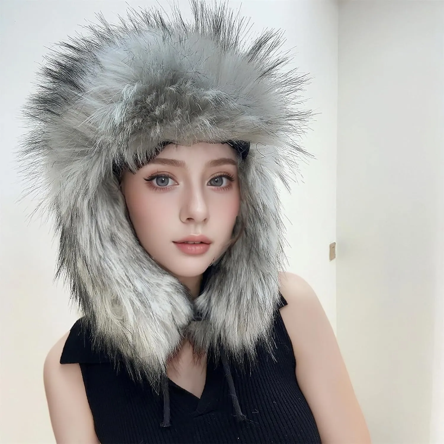 Y2K Faux Fur Russian Hat, Soft, Warm Winter Trapper Hat with Earmuffs for Men and Women