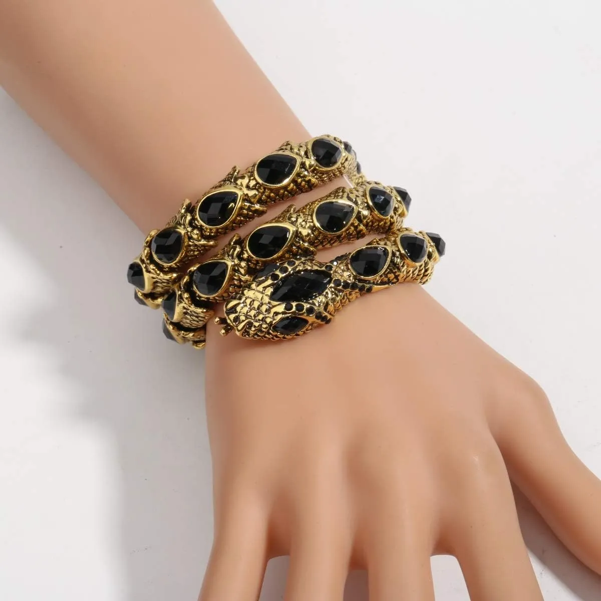 YACQ Women's Crystal Stretch Snake Bracelet Fit Wrist Size 6-1/2 to 8 Inch - Lead & Nickle Free - Halloween Costume Outfit Accessories Jewelry