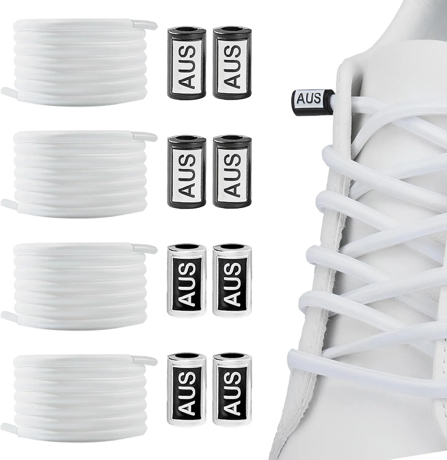 YLOKO No Tie Shoelaces - 2 Pairs, Elastic Round Shoe Laces, Tieless Shoe Strings Replacement Laces for Work Boots, Sneakers