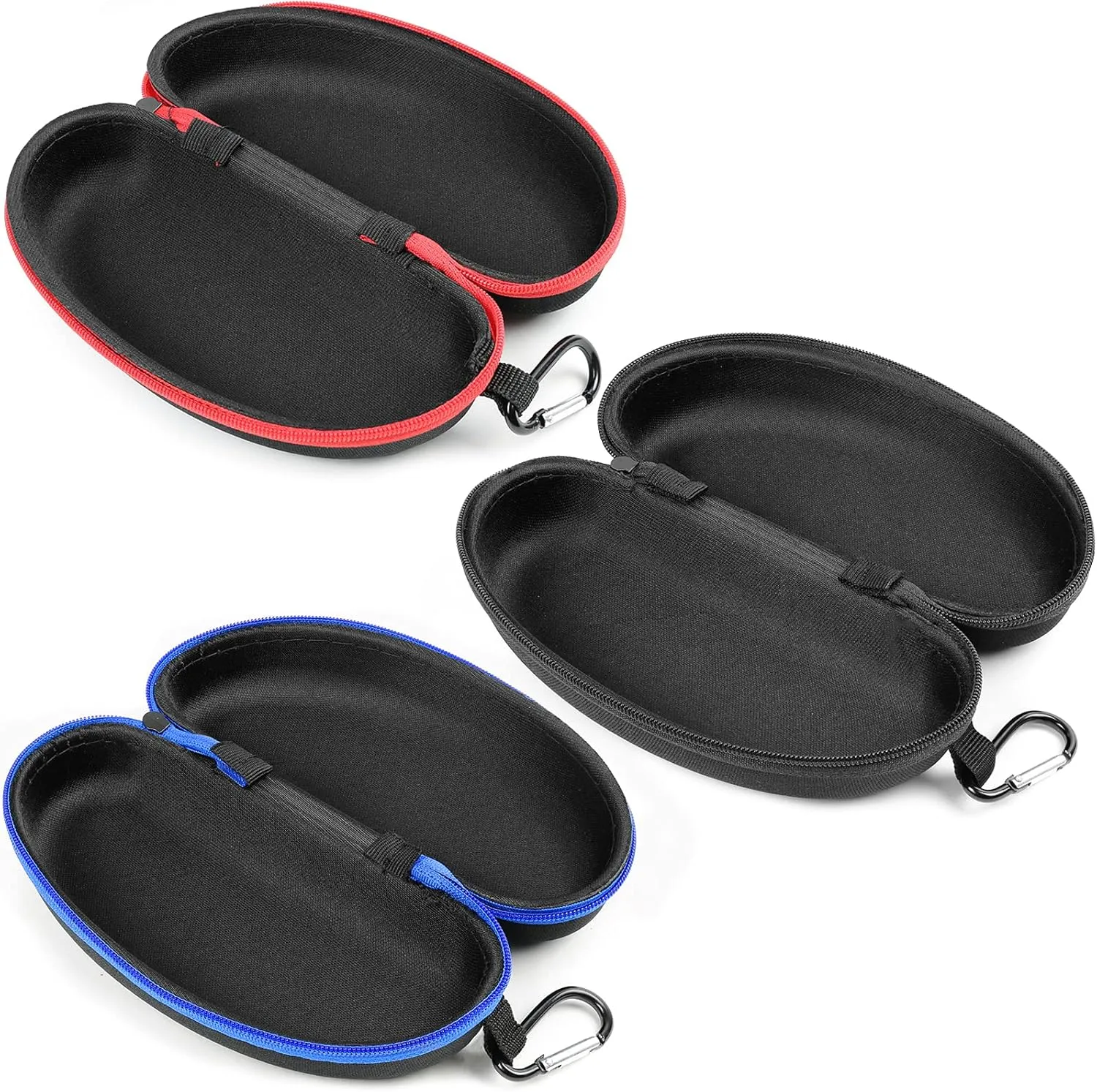 Yogo Vision Sunglasses Case 3 Pack Hard Shell with Clip Portable Travel Zipper Eyeglasses Frame Glasses Case