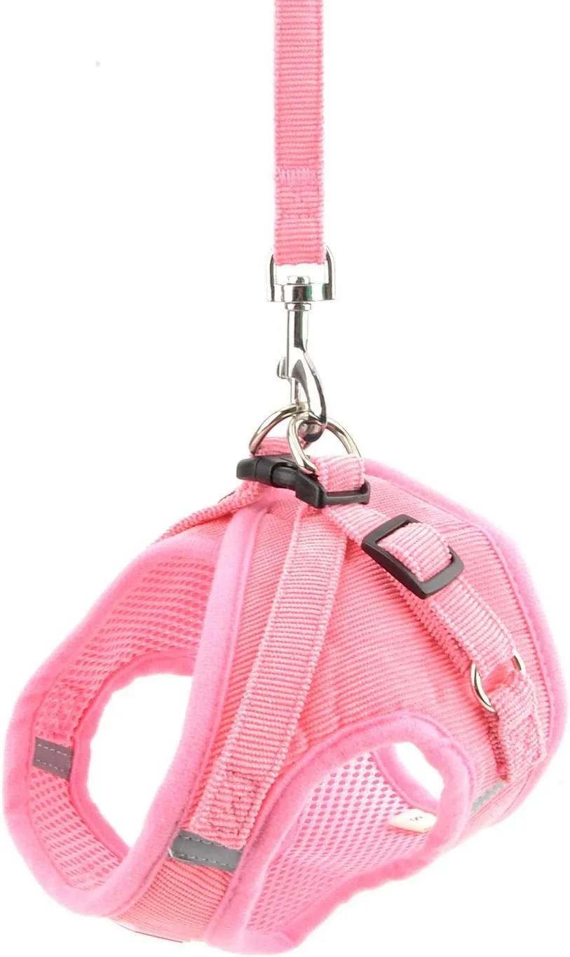 Zunea No Pull Dog Harness and Leash Set for Small Sized Dogs Adjustable Reflective Puppy Boy Girl Vest Harnesses Soft Corduroy Mesh Padded Step-in Cat Harness for Pet Chihuahua Pink S